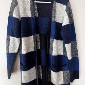 Lucky Brand Navy and White Plaid Cardigan